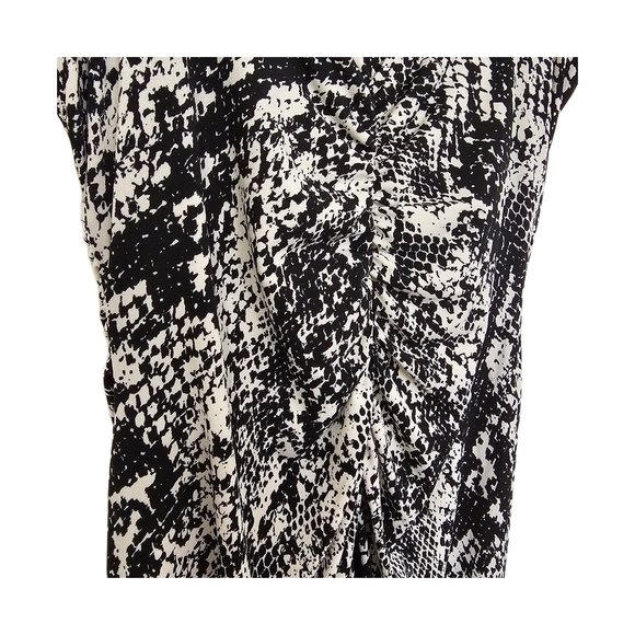 Cache Y2K snake animal print black & white v-neck wide strap wrap midi dress - Picture 11 of 14